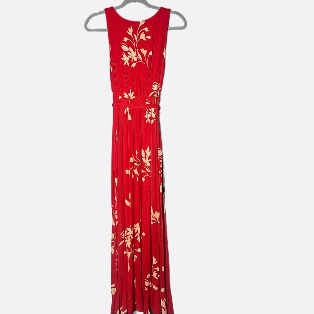 Soma Soft Support Ruffle Border Maxi Dress Red khaki Floral Resort Vacation XS - Picture 3 of 6